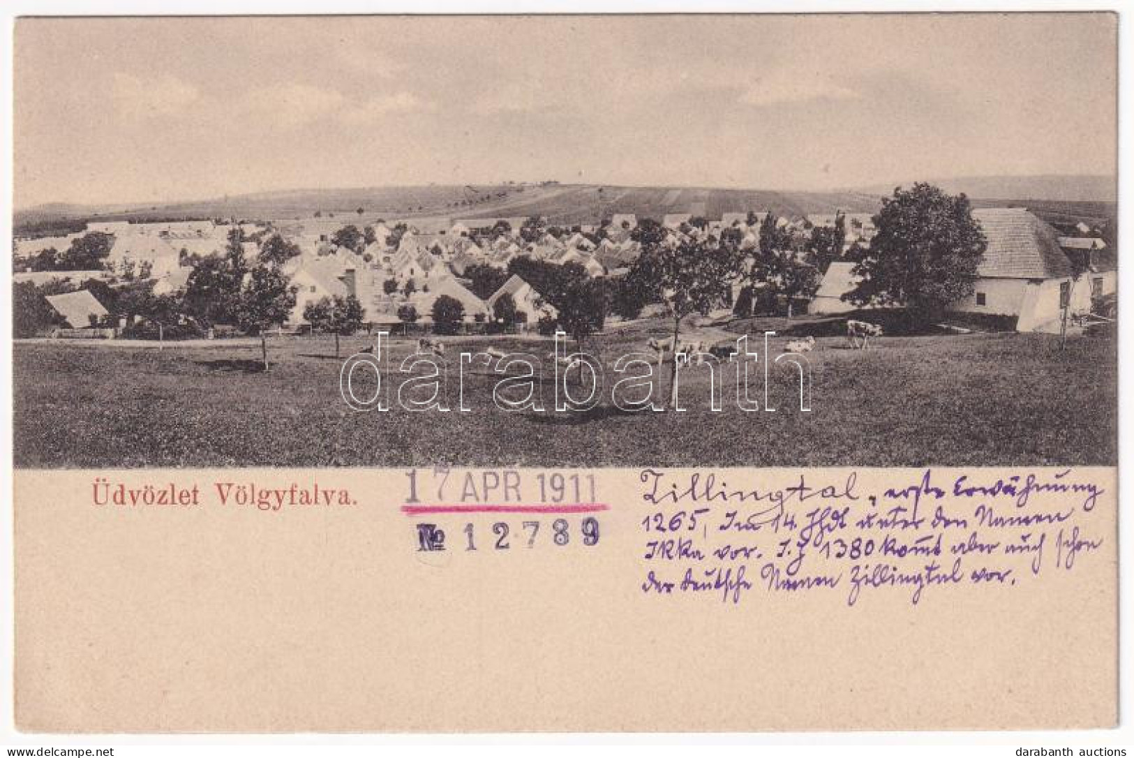 * T2/T3 1911 Völgyfalva, Völgyfalu, Zillingtal; Látkép. Stotz E. Fényképész (Kismarton) / General View (EK) - Zonder Classificatie