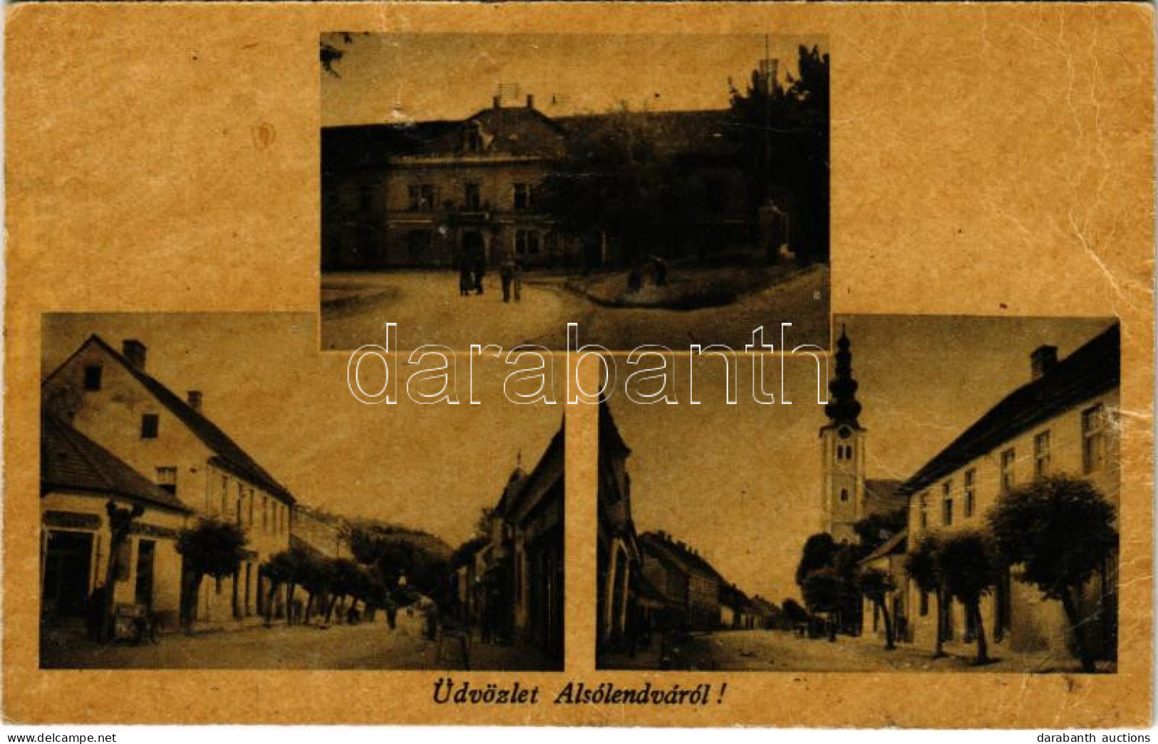 ** T2/T3 Alsólendva, Alsó-Lendva, Dolnja Lendava; Utca, Templom, Korona Szálloda és étterem, üzlet / Street, Church, Sho - Unclassified