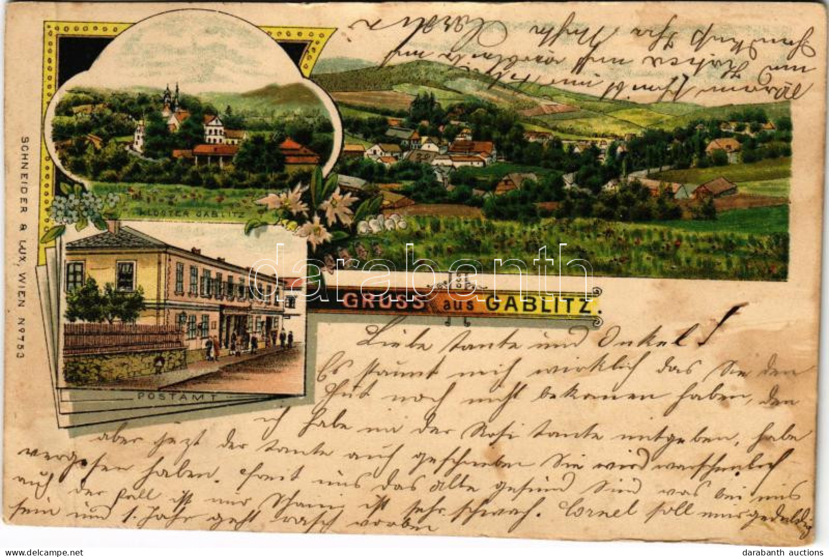 T4 1900 Gablitz, Postamt, Kloster / Cloister, Post Office. Schneider & Lux No. 753. Art Nouveau, Floral, Litho (fa) - Non Classés