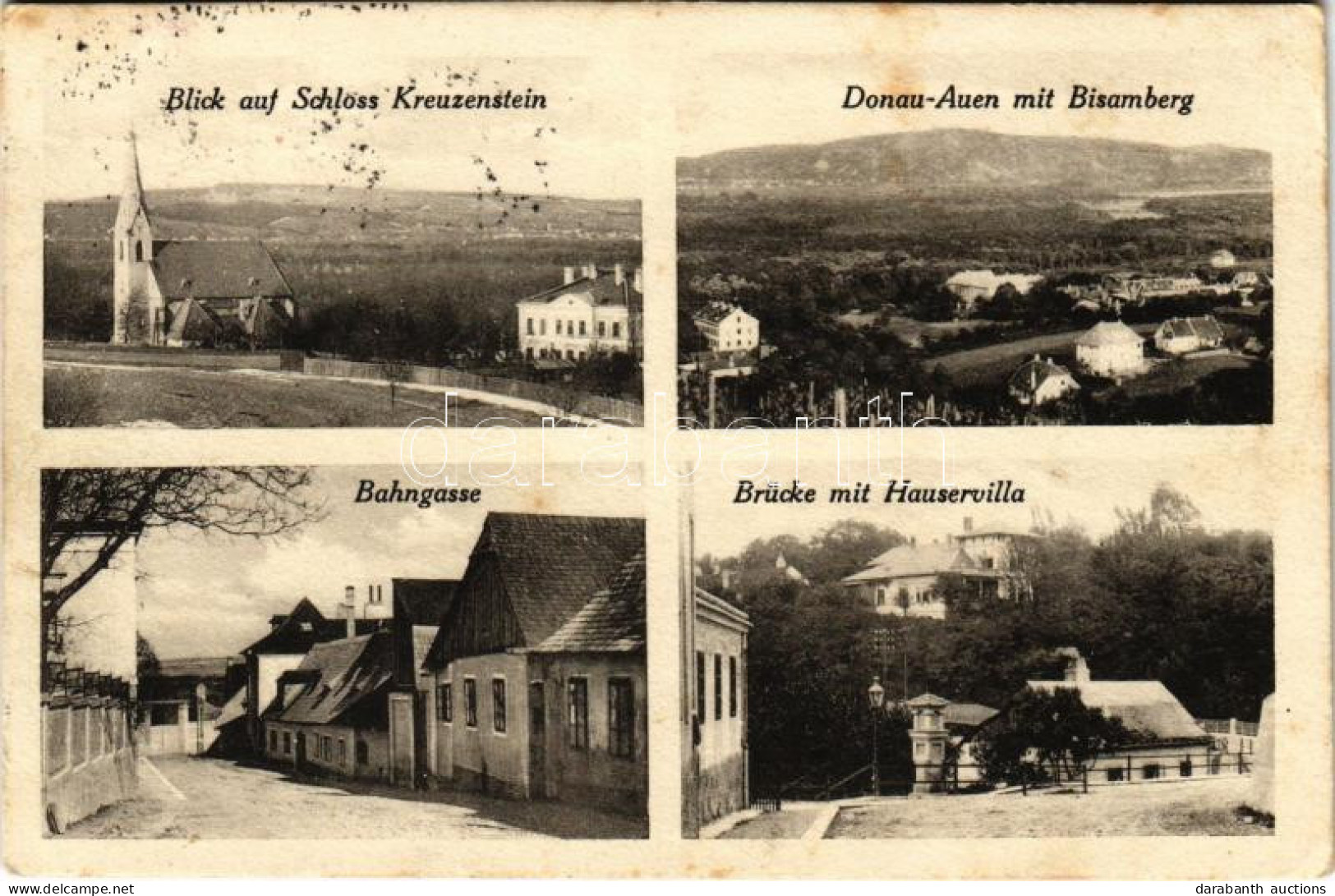 T2/T3 1929 Kritzendorf (Klosterneuburg), Blick Auf Schloss Kreuzenstein, Donau-Auen Mit Bisamberg, Bahngasse, Brücke Mit - Unclassified