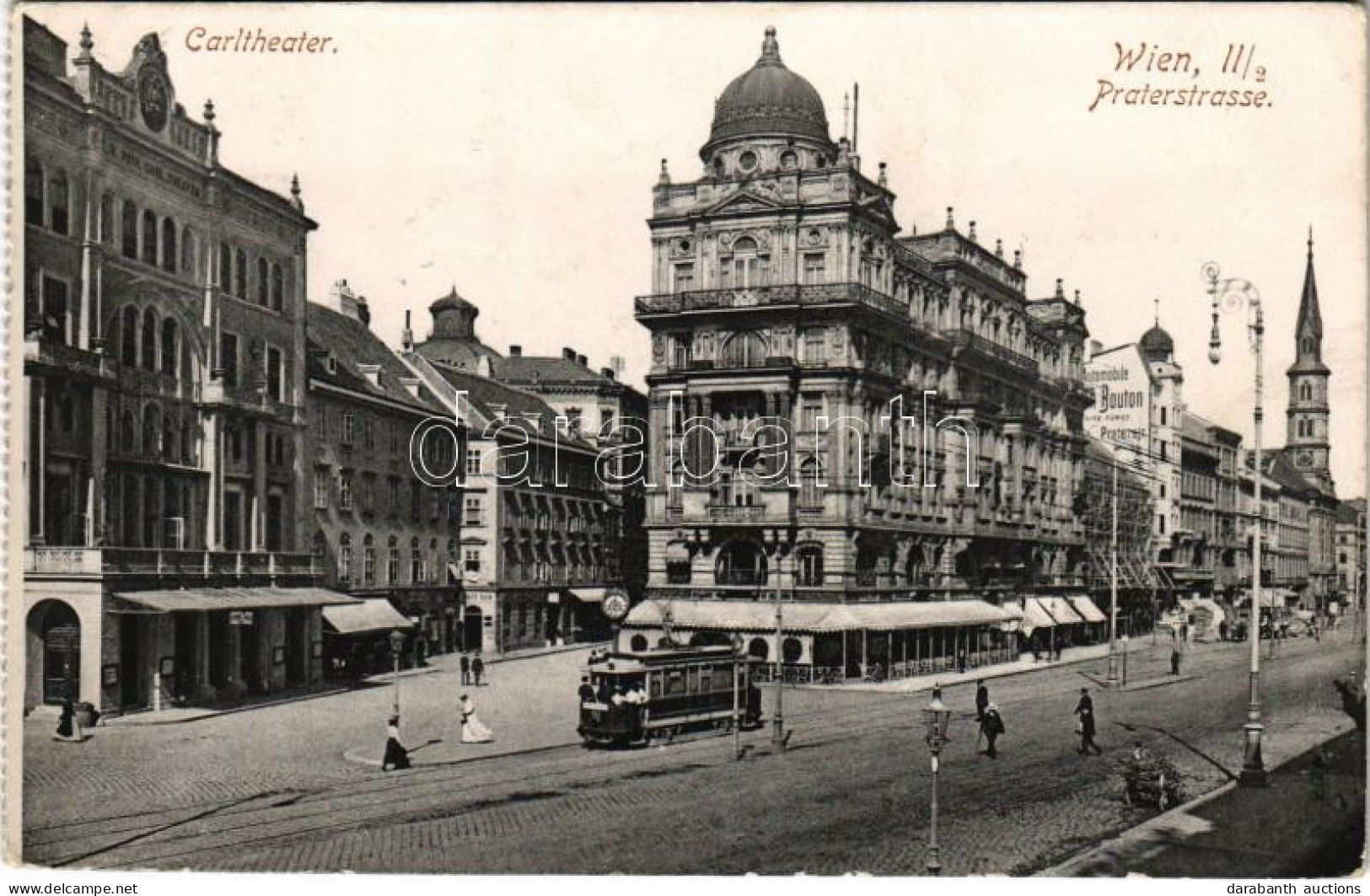 T3 1907 Wien, Vienna, Bécs; Carltheater, Praterstrasse / Street View, Theatre, Tram (EB) - Unclassified