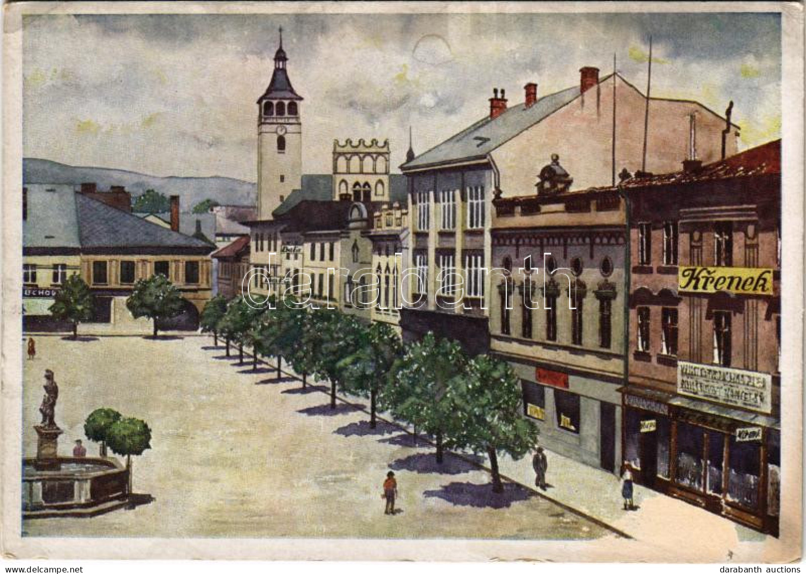 * T2/T3 1945 Lipník Nad Becvou, Leipnik; Street View, Church, Krenek' Shop (EK) - Non Classés