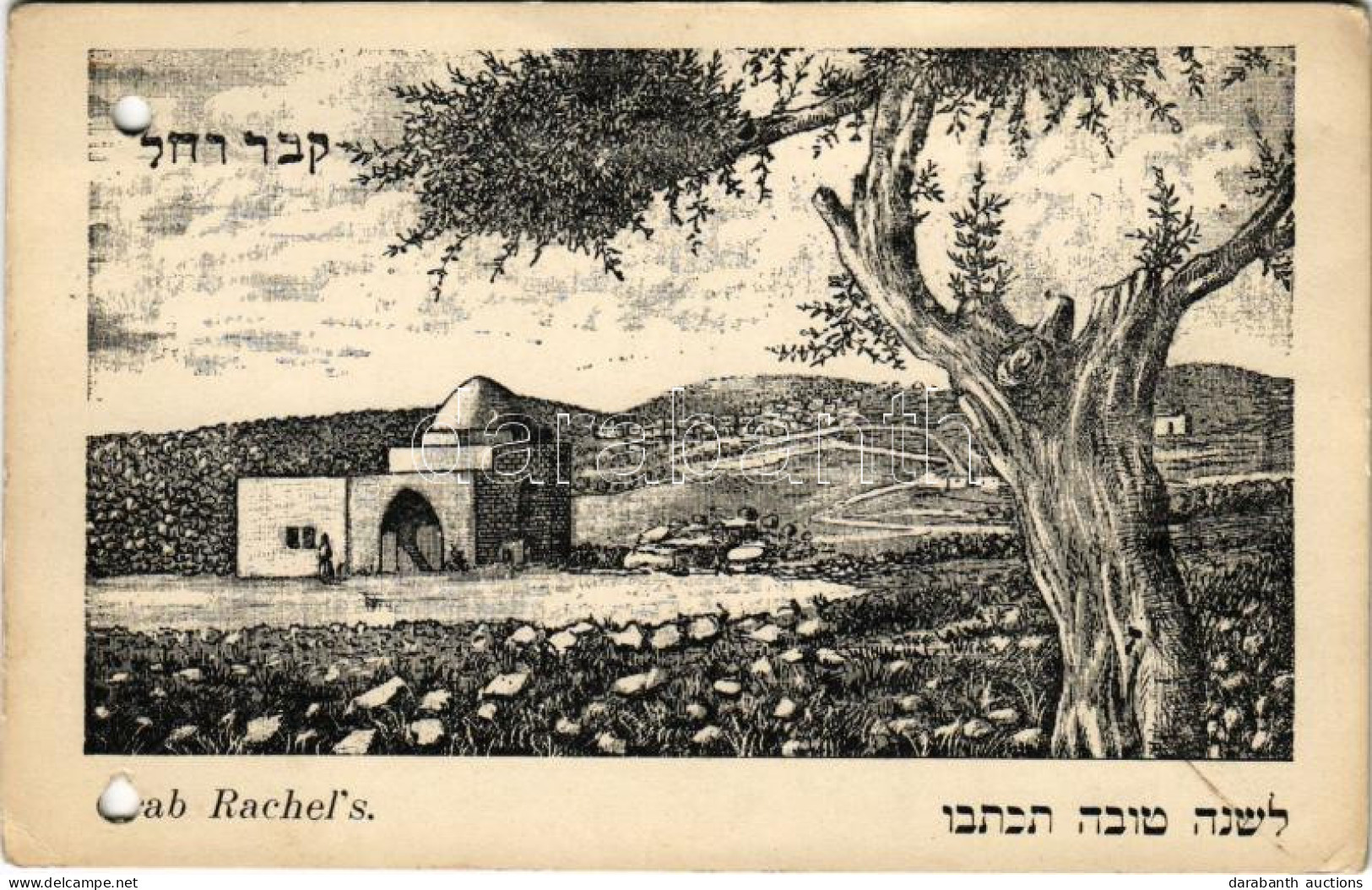 T4 1912 Bethlehem, Rachel's Tomb, With Hebrew Text (lyukasztott / Punched Holes - Non Classés