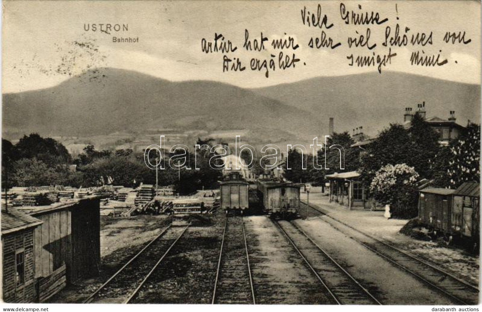 T1/T2 1910 Ustron, Bahnhof / Railway Station, Wood Pile, Train , Wagons - Ohne Zuordnung