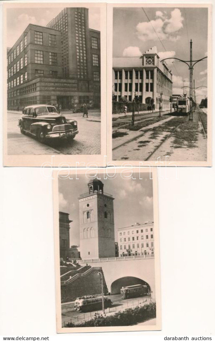 ** ~1950 Warszawa, Warschau, Warsaw, Varsó; - 39 Modern Black And White Unused Postcards With Automobiles, Trams / 39 Mo - Non Classés