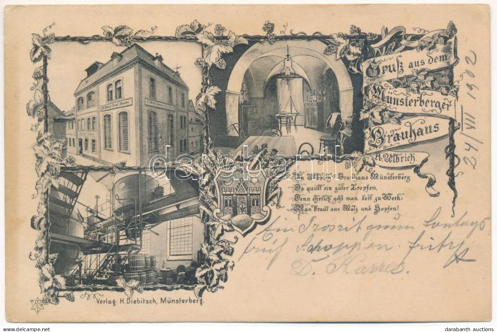 * T3 1902 Ziebice, Münsterberg; Gruß Aus Dem Münsterberger Brauhaus A. Ulbrich / Brewery, Beer Factory, Interior, Coat O - Non Classificati