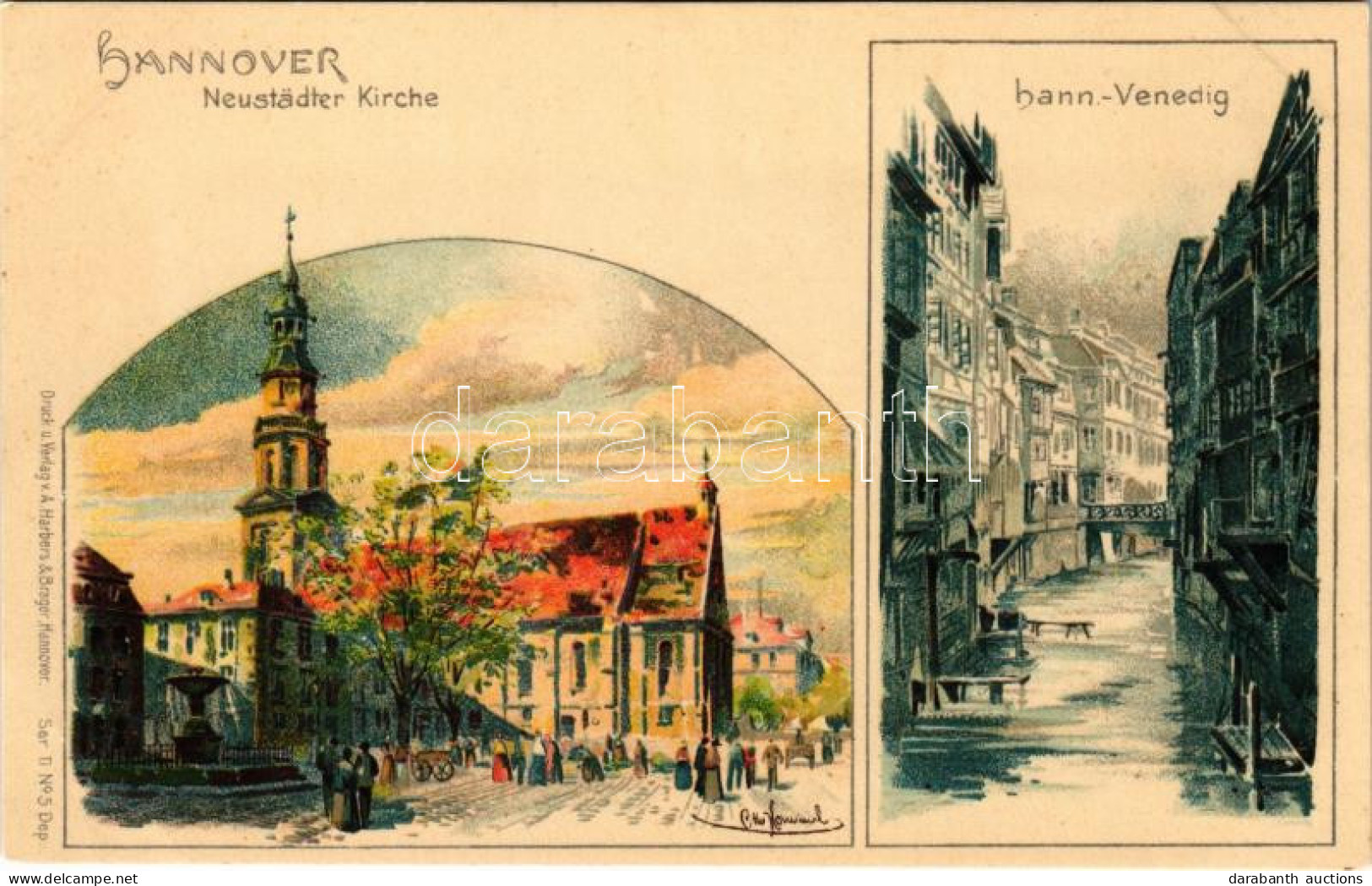 ** T2 Hannover, Neustädter Kirche, Venedig / Church, Canal. Druck U. Verlag V. A. Harbers & Brager Art Nouveau, Litho - Sin Clasificación