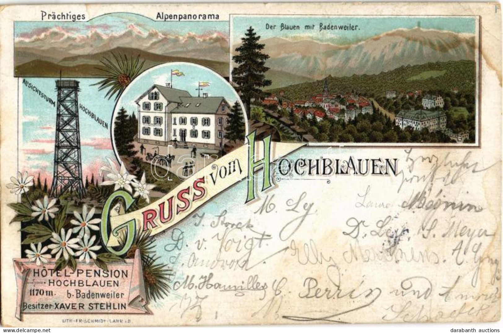 T3 1901 Hochblauen, Prächtiges Alpenpanorama, Der Blauen Mit Badenweiler, Aussichtsturm, Hotel Pension Hochblauen. Art N - Non Classés