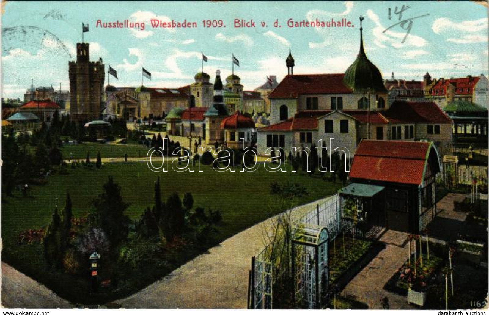 T2/T3 1909 Wiesbaden, Ausstellung Wiesbaden 1909. Blick V. D. Gartenbauhalle. Offizielle Postkarte No. 39. + So. Stpl. ( - Unclassified