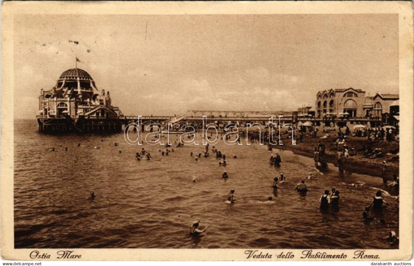 T3 1928 Ostia, Ostia Mare, Veduta Dello Stabilimento Roma / Beach, Bathers (wet Corner) - Unclassified
