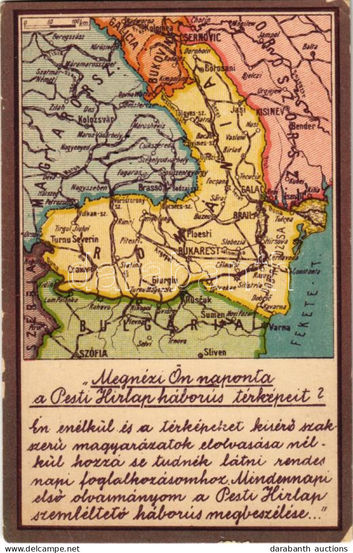 ** T4 Megnézi Ön Naponta A Pesti Hírlap Háborús Térképeit? A Romániai Háború Térképe. Kiadja A Pesti Hírlap / WWI Map Of - Unclassified