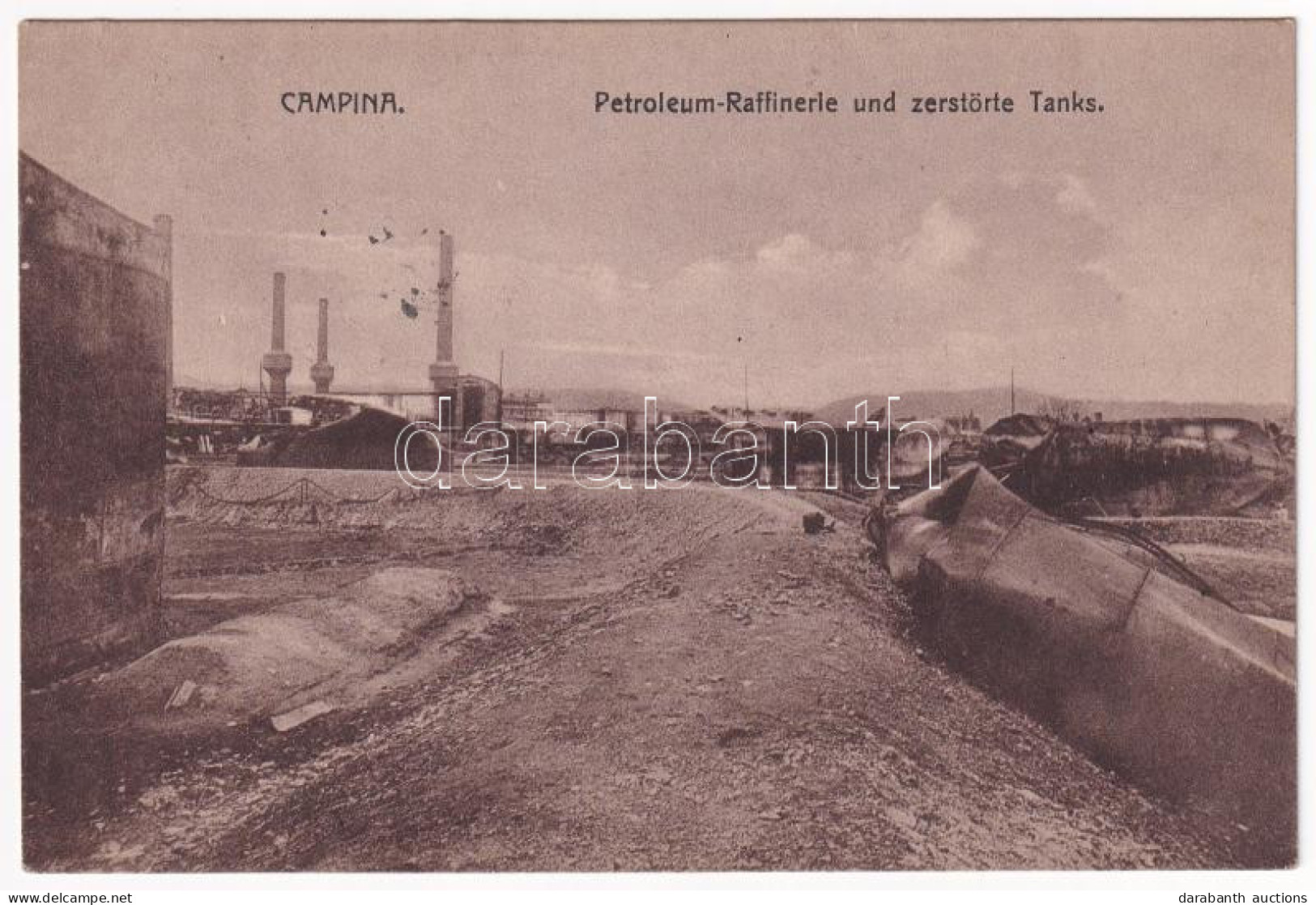 * T2/T3 1918 Campina, Petroleum-Raffinerie Und Zerstörte Tanks / Petroleum Refinery, Oil Factory, Destroyed Tanks, WWI M - Non Classés