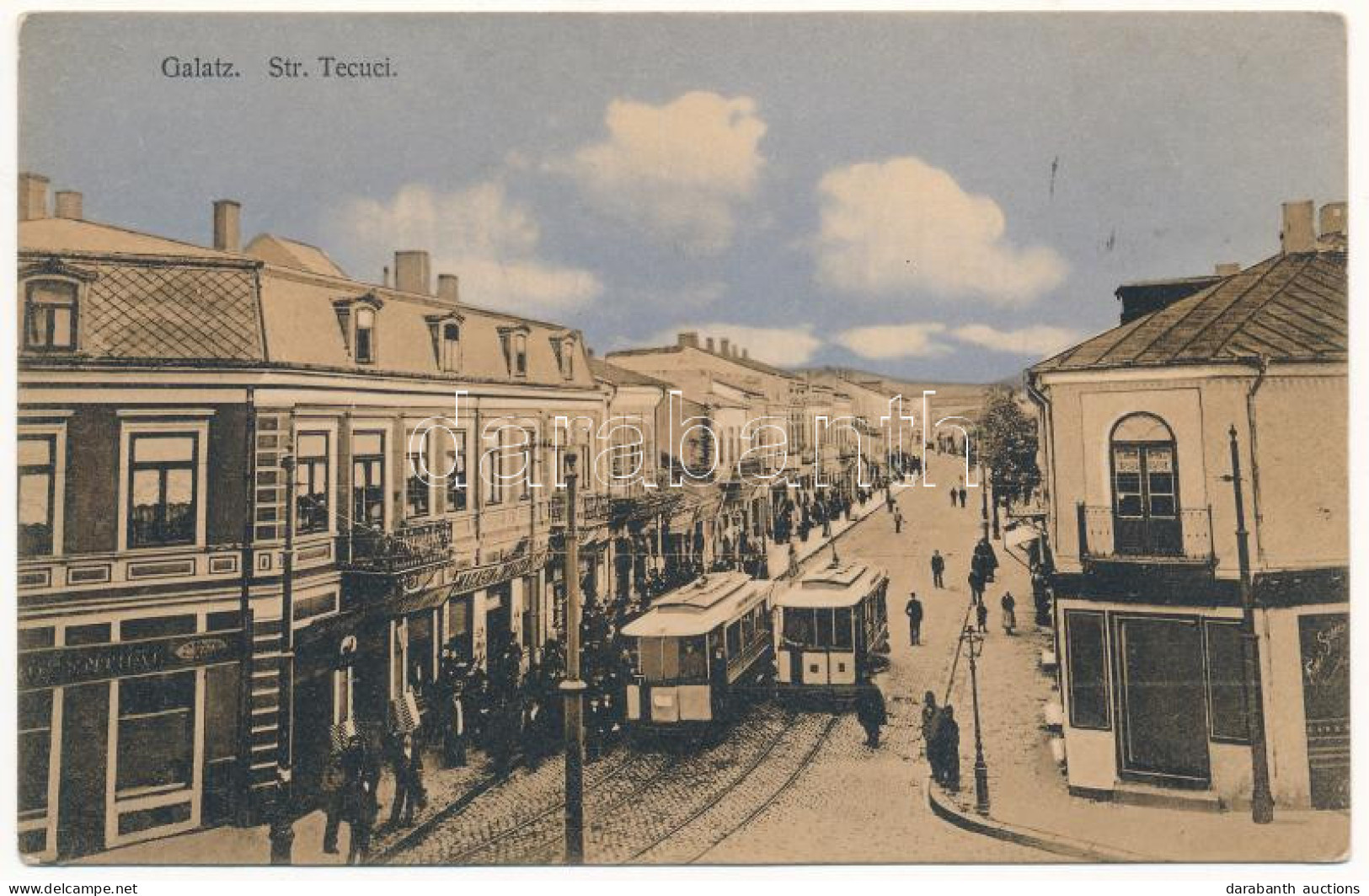 * T2 1910 Galati, Galatz; Strada Tecuci / Street, Shops, Trams - Sin Clasificación