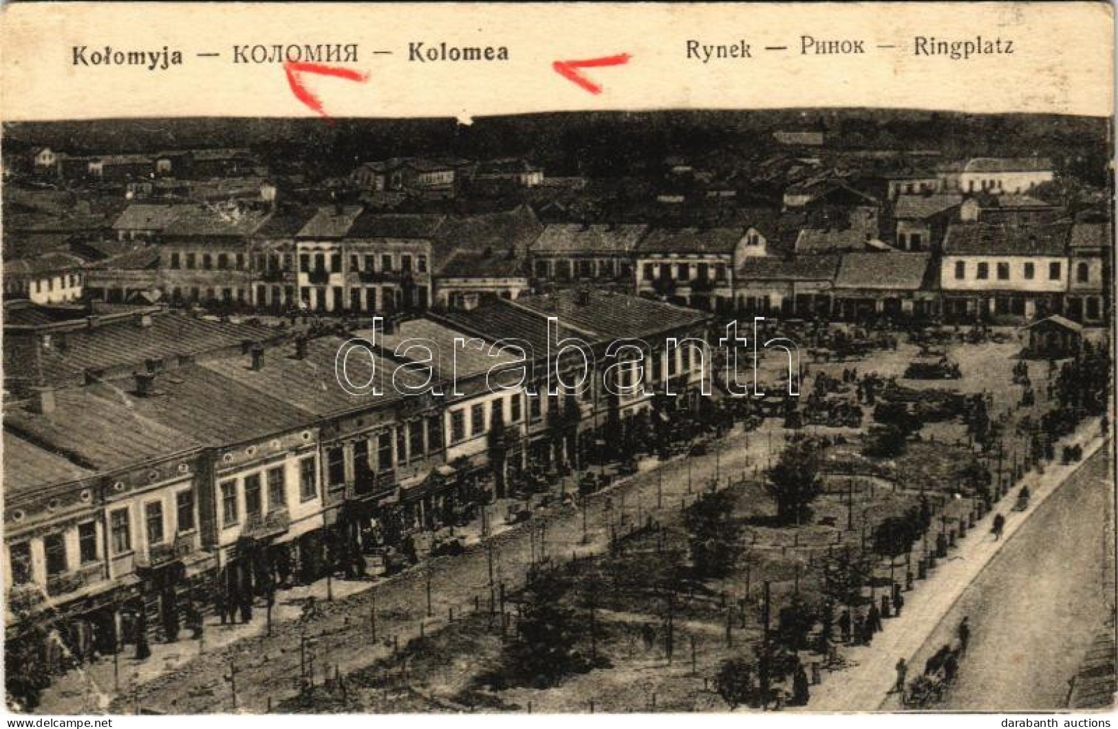 T3 Kolomyia, Kolomyja, Kolomyya, Kolomea; Rynek / Ringplatz / Market Square, Shops (EB) - Unclassified