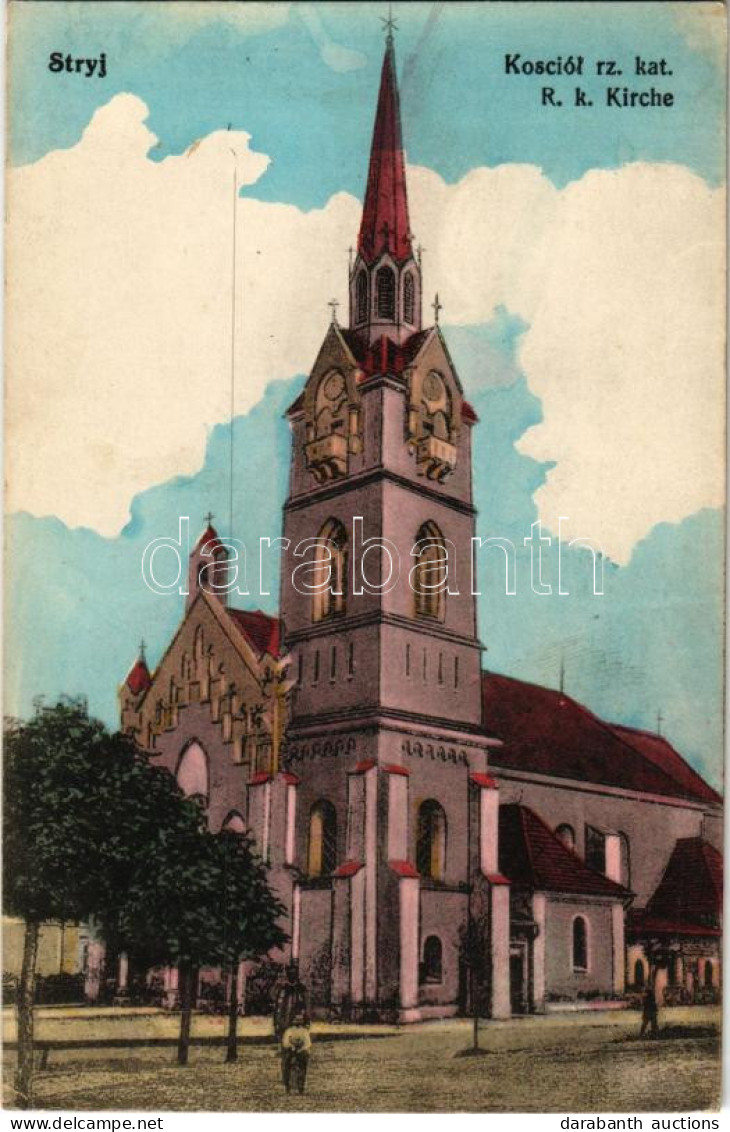 T2/T3 1916 Stryi, Stryj, Strij; Kosciól Rz. Kat. / R. K. Kirche / Catholic Church (EK) - Ohne Zuordnung