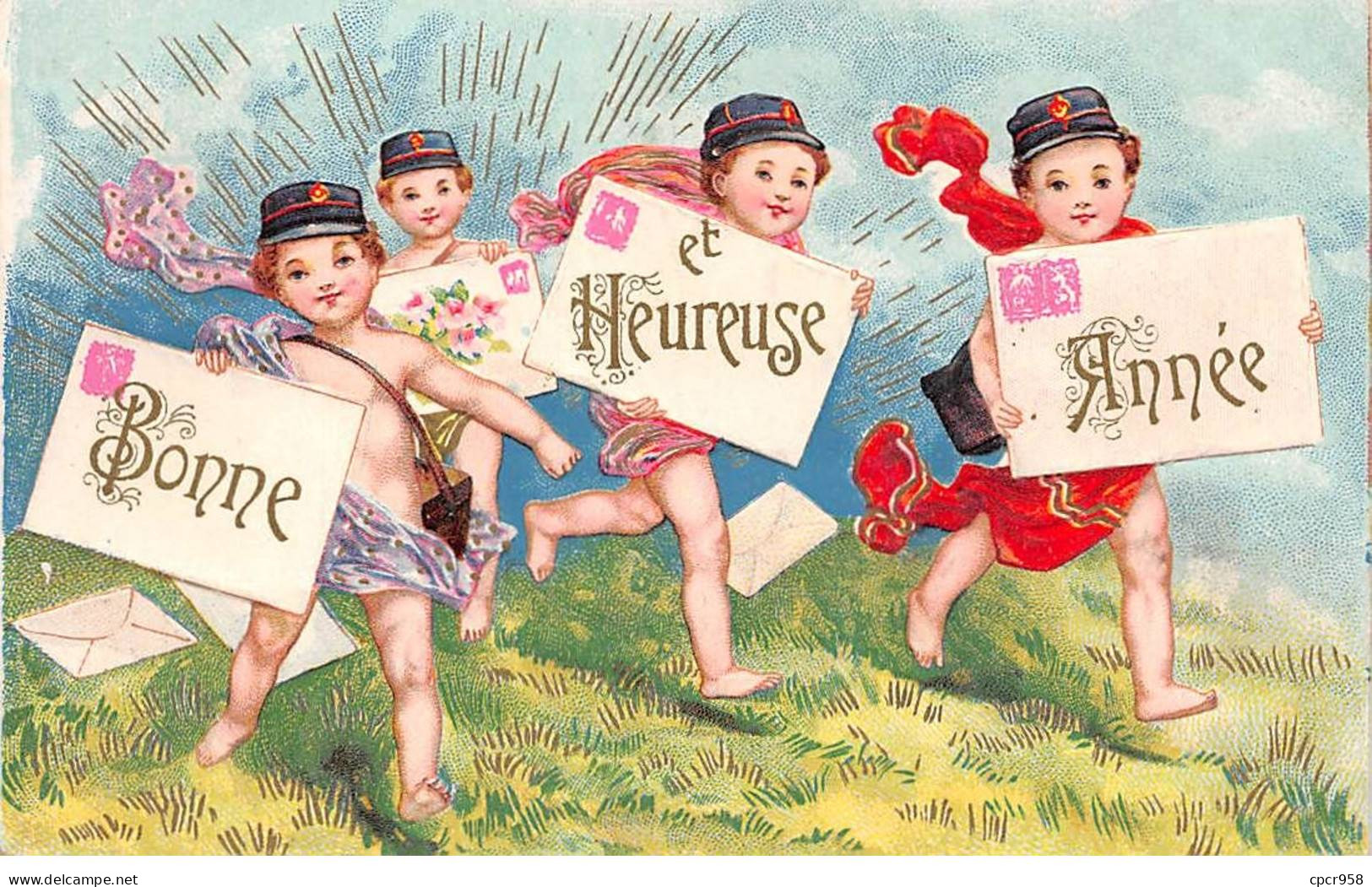 Nouvel An - N°86604 - Bonne Et Heureuse Année - Petits Facteurs - Carte Gaufrée - Nouvel An