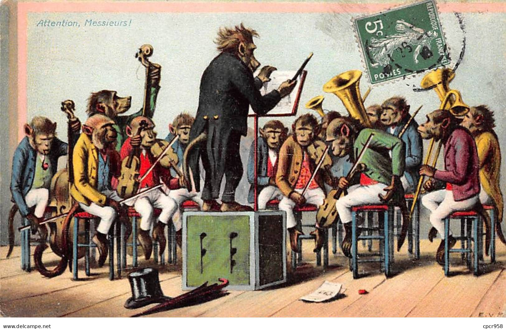 Animaux - N°86710 - Singes - Attention, Messieurs! - Orchestre - Singes Habillés - Monkeys