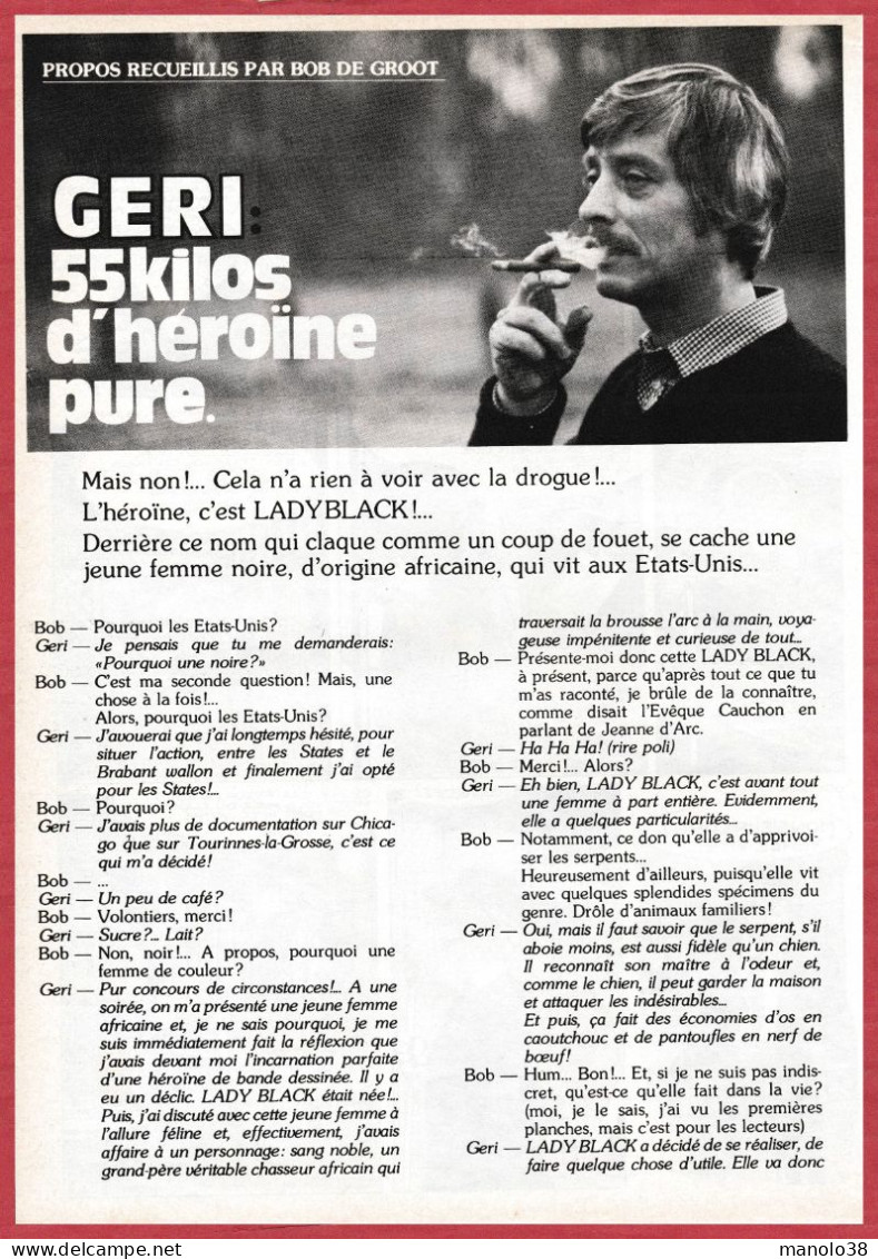 Interview Du Dessinateur Geri Par Bob De Groot. Histoire De Son Héroïne Lady Black. 1980. - Colecciones