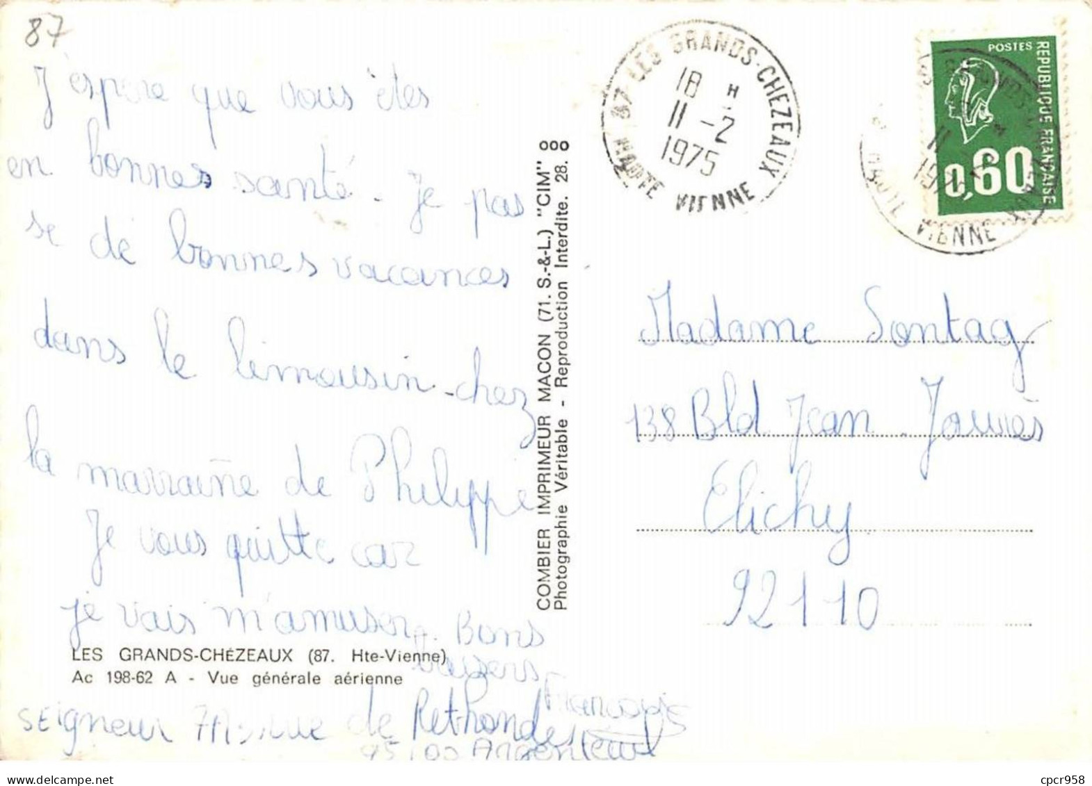 87 - SAN61291 - LES GRANDS CHEZEAUX - Vue  Générale Aérienne - Combier AC 198-62 A - CPSM 10x15 Cm - Other & Unclassified