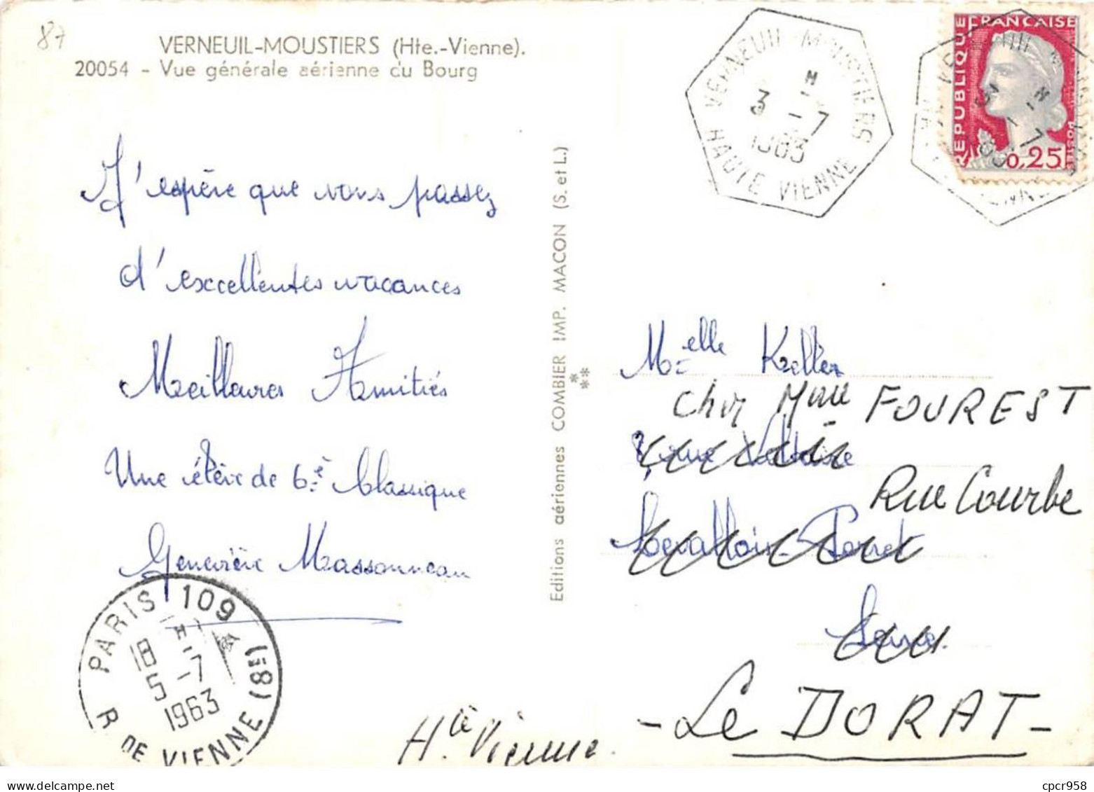 87 - SAN61285 - VERNEUIL MOUSTIER - Vue Générale Aérienne Du Bourg - Combier 20054 - CPSM 10x15 Cm - Other & Unclassified