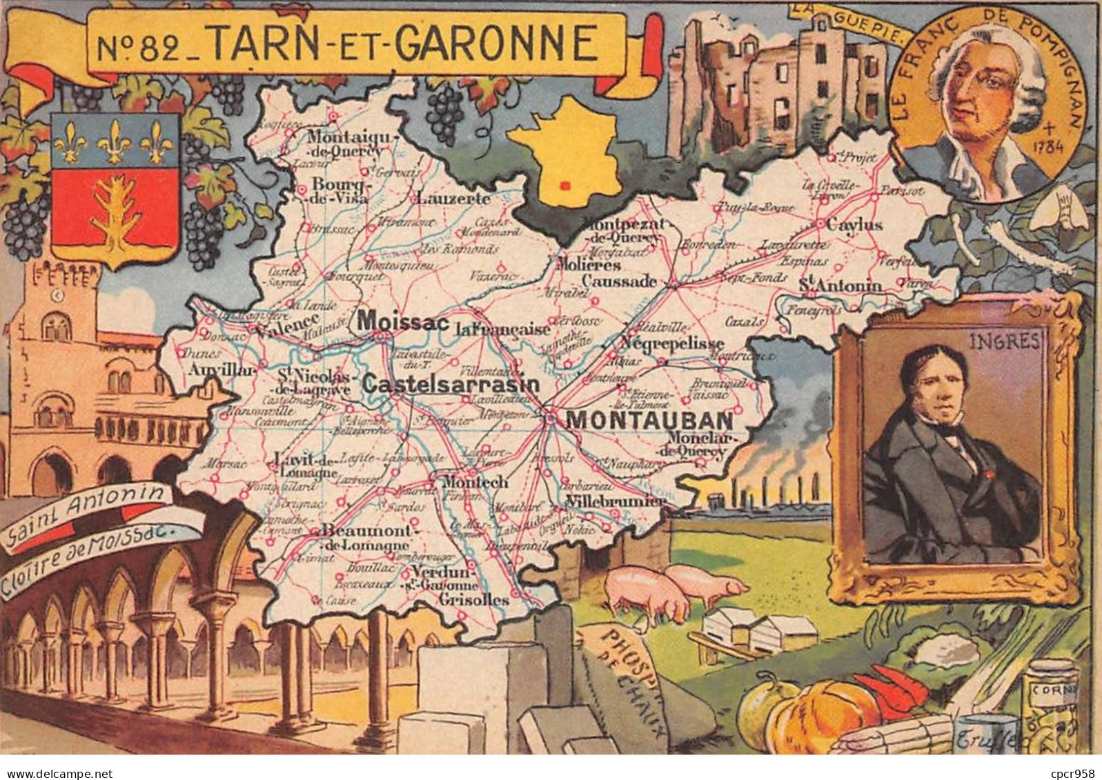 82 - SAN62169 - TARN ET GARONNE - Carte Géographique Du Département - CPSM 10x15 Cm - Sonstige & Ohne Zuordnung