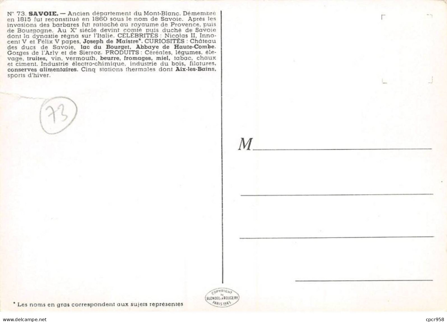 73 - SAN62078 - SAVOIE - Carte Géographie Du Département - CPSM 10x15 Cm - Sonstige & Ohne Zuordnung