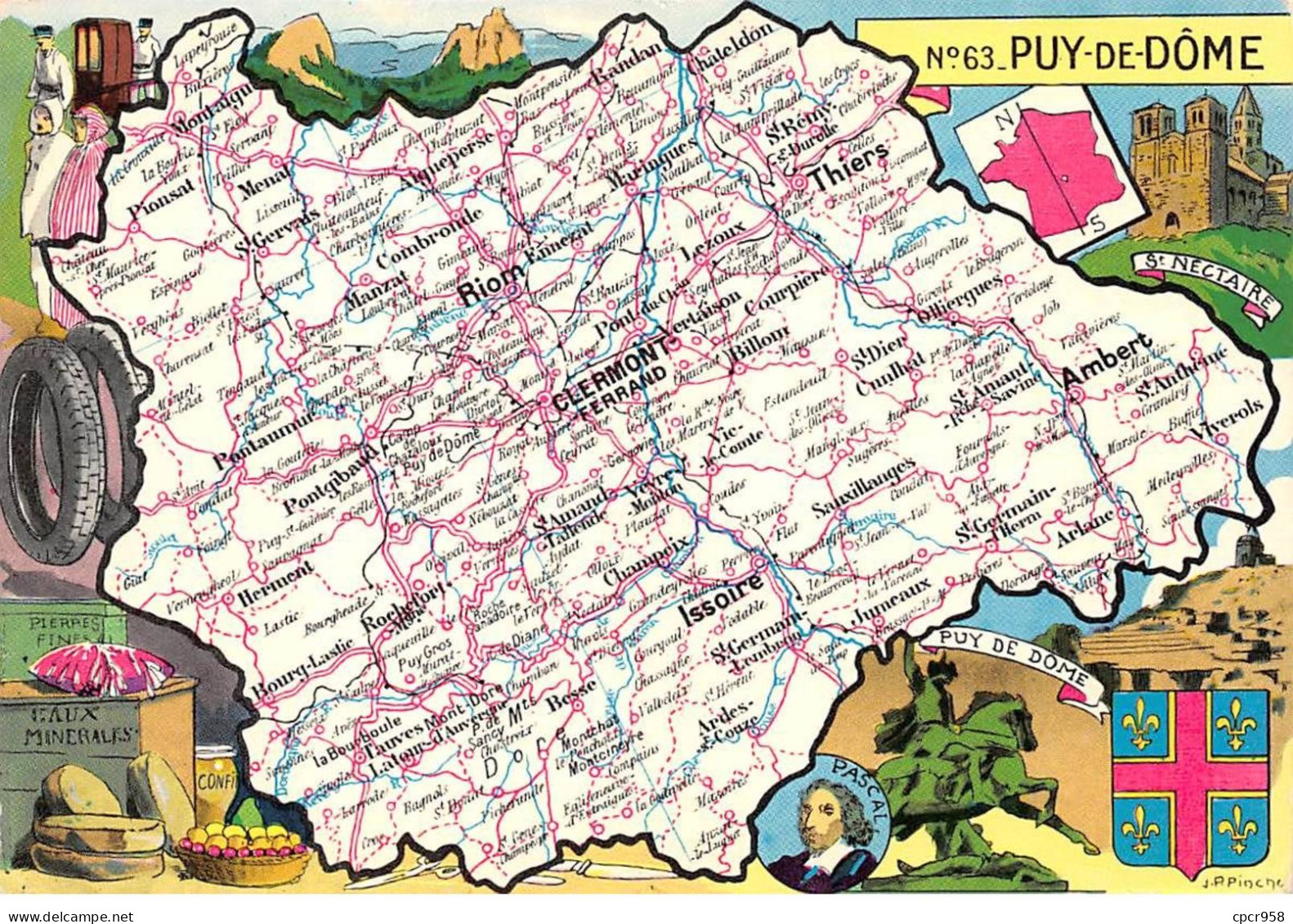 63 - SAN61980 - PUY DE DOME - Carte Géographique Du Département - CPSM 10x15 Cm - Autres & Non Classés