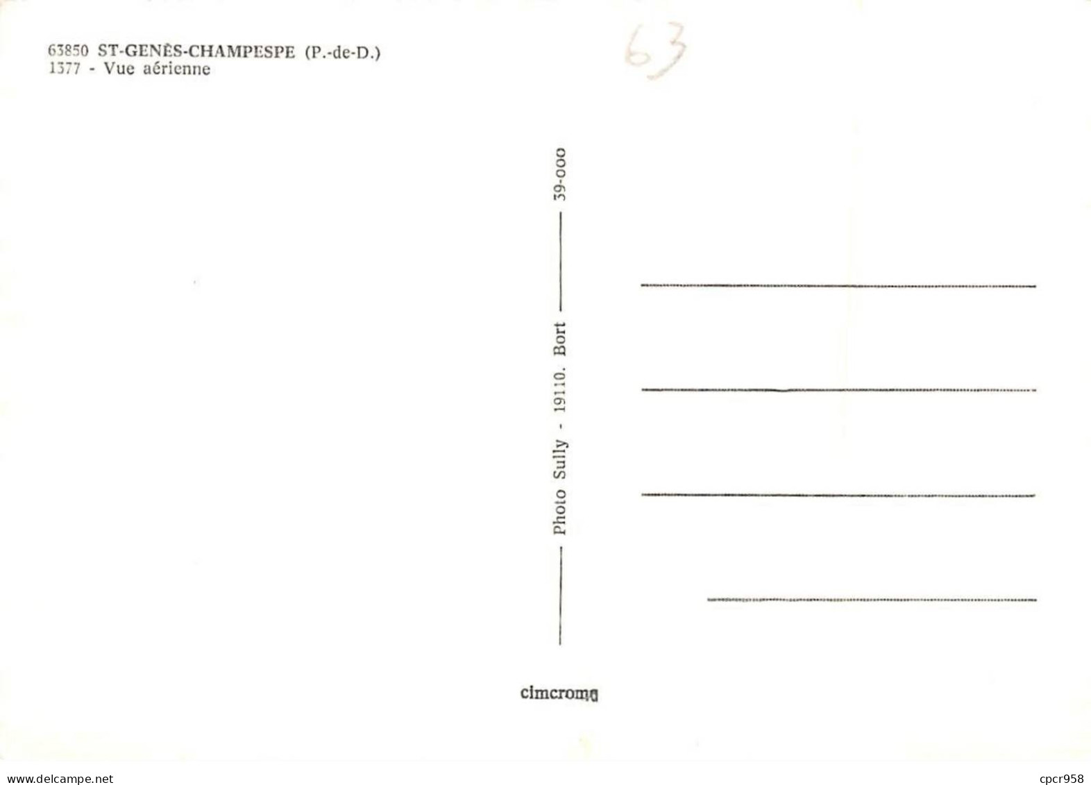 63 - SAN61969 - ST GENES CHAMPESPE - Vue Aérienne - Sully - CPSM 10x15 Cm - Autres & Non Classés