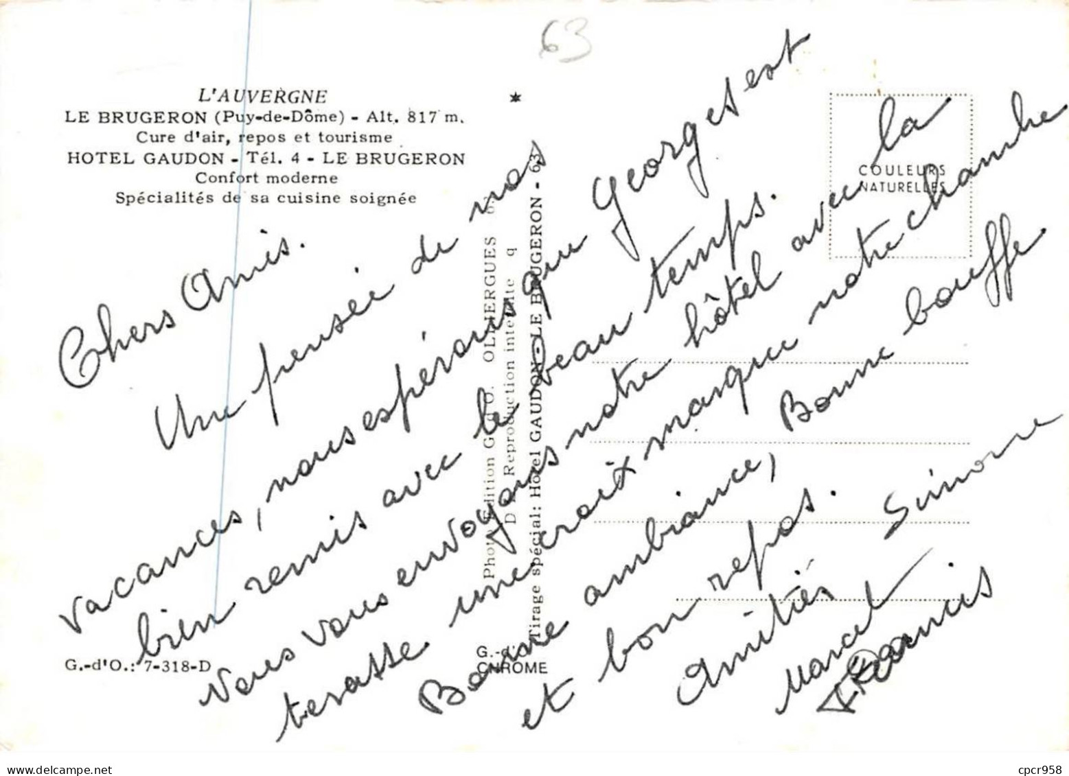 63 - SAN61956 - LE BRUGERON - Hôtel Gaudon - GDO - CPSM 10x15 Cm - Autres & Non Classés