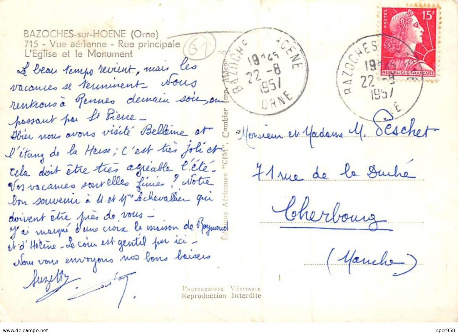 61 - SAN61021 - BAZOCHES SUR HOENE - Vue Aérienne - Rue Principale - L'Eglise Et Le Monument - Combier - CPSM 10x15 Cm - Bazoches Sur Hoene