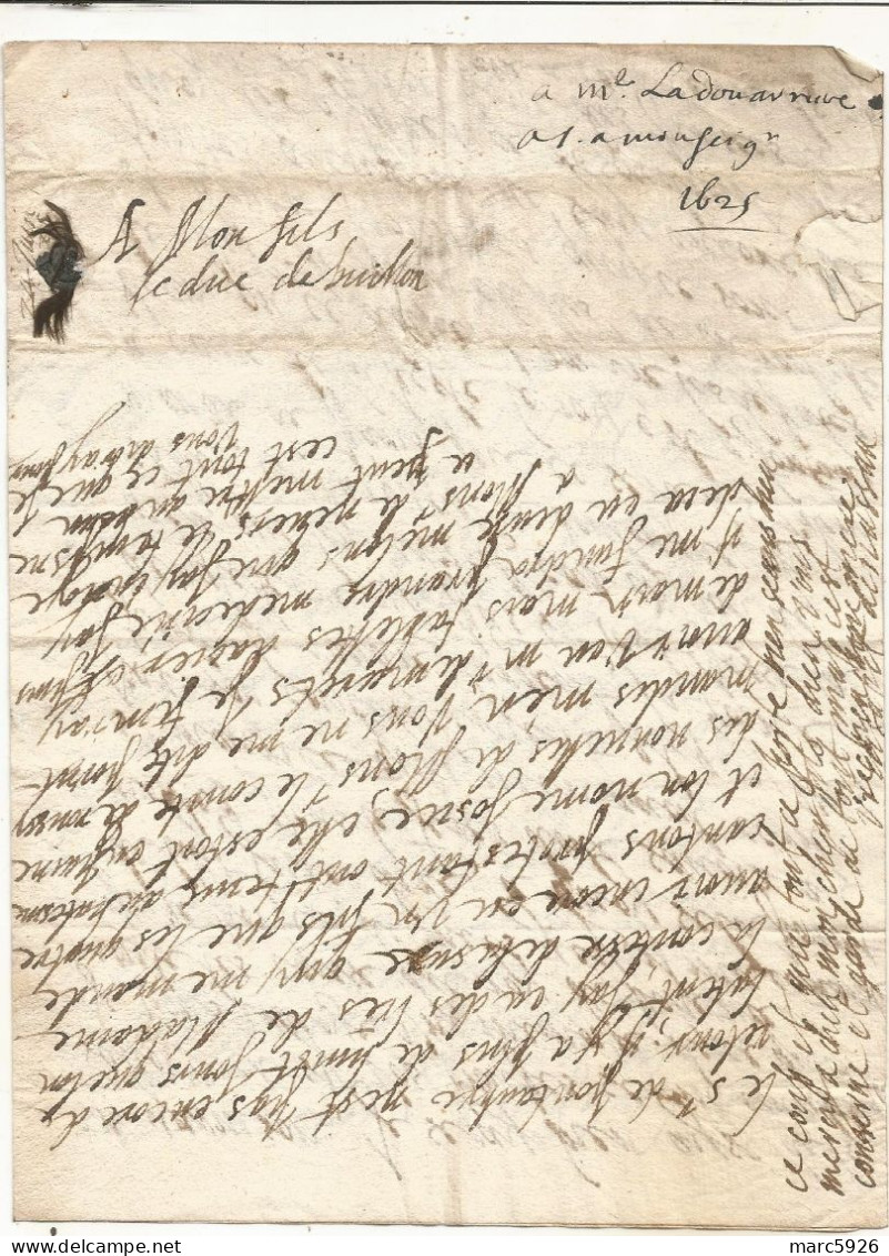 N°1971 ANCIENNE LETTRE DE ELISABETH DE NASSAU A SEDAN AU DUC DE BOUILLON AVEC CACHET DE CIRE ET RUBAN DATE 1625 - Historische Dokumente