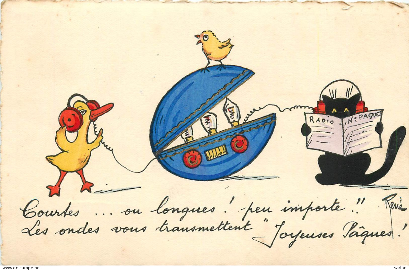 Chat Noir Canard Pâques Radio , Illustration De René , * 524 42 - Gatti