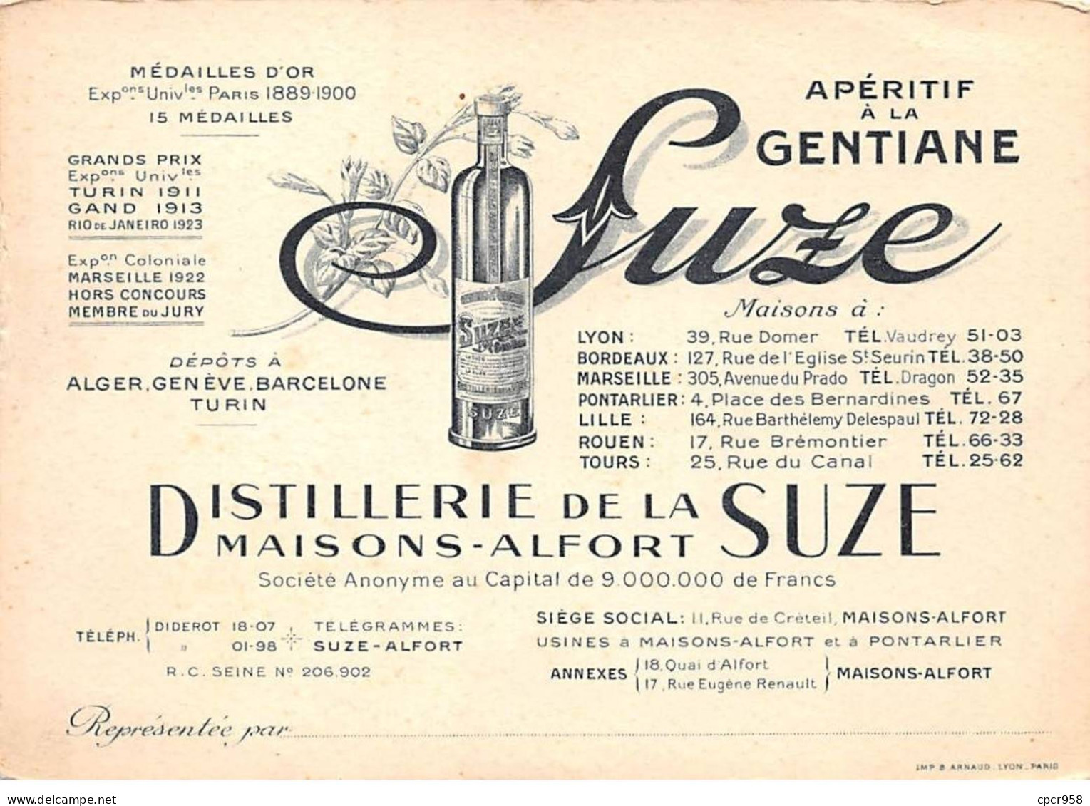 Publicité - N°86552 - Distillerie De La Maisons-Alfort Suze - Apéritif à La Gentiane - Werbepostkarten