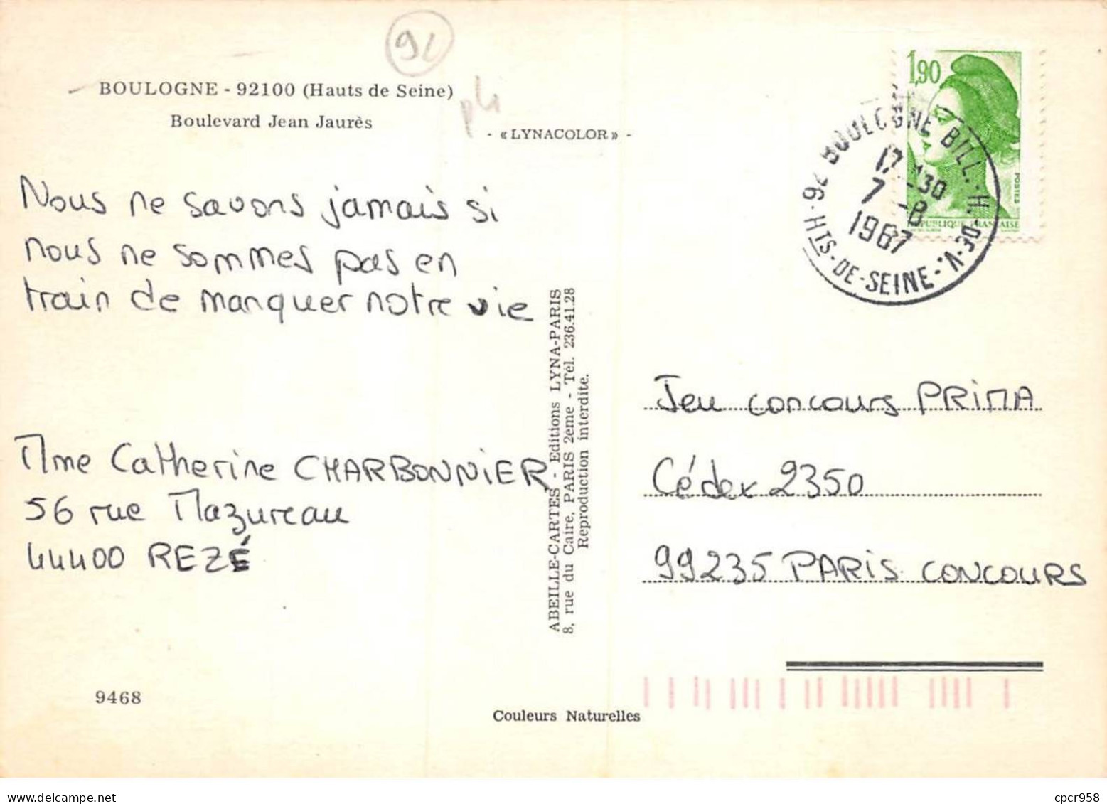 92 - SAN62407 - BOULOGNE - Boulevard Jean Jaurès - Abeille Cartes- CPSM 10x15 Cm - Pli - Boulogne Billancourt