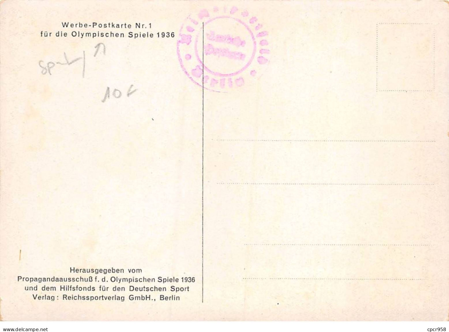 SPORTS - SAN62558 - Werbe Postkarte Nr 1 - Für Die Olympischen Spiele 1936 - CPSM 10x15 Cm - Other & Unclassified