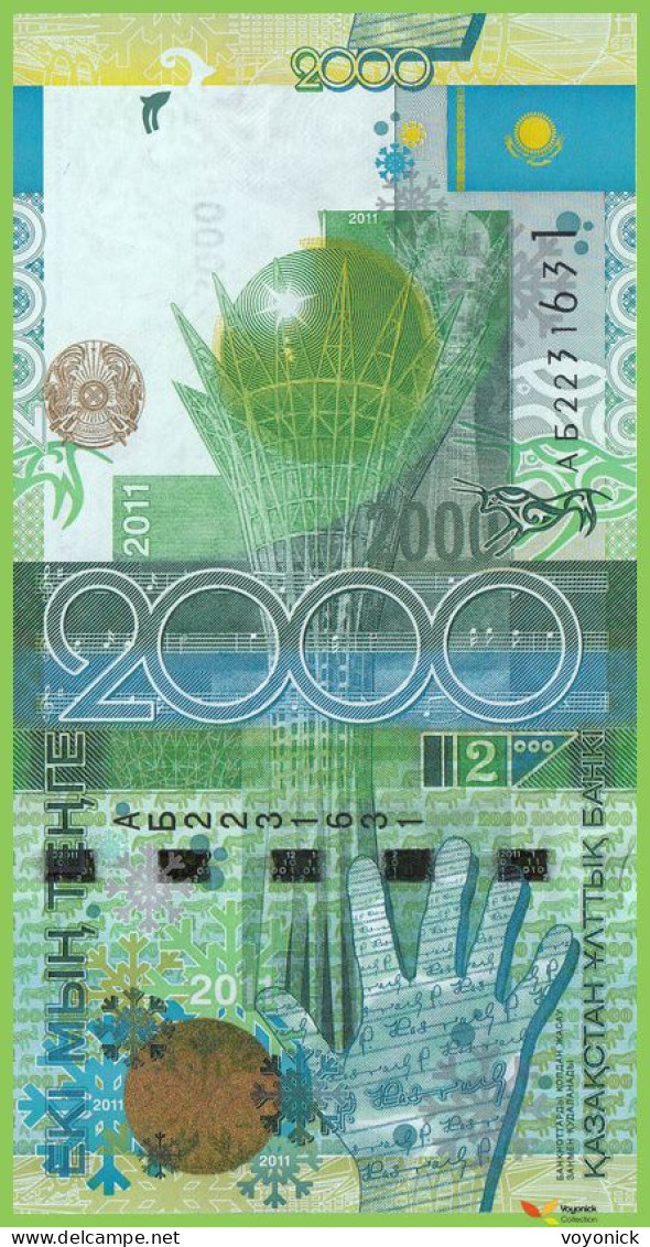 Voyo KAZAKHSTAN 2000 Tenge 2011 P36 B136a АБ(AB) UNC Commemorative 7th Asian Winter Games In Astana - Kazakhstan