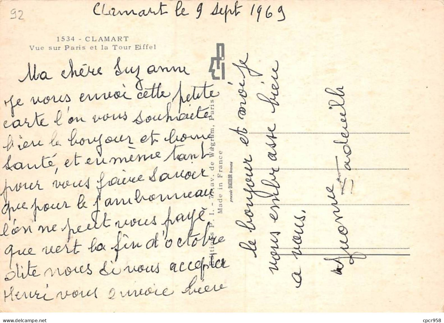 92 - SAN62442 - CLAMART - Vue Sur Paris Et La Tour Eifel - Editions PI - CPSM 10x15 Cm - Clamart