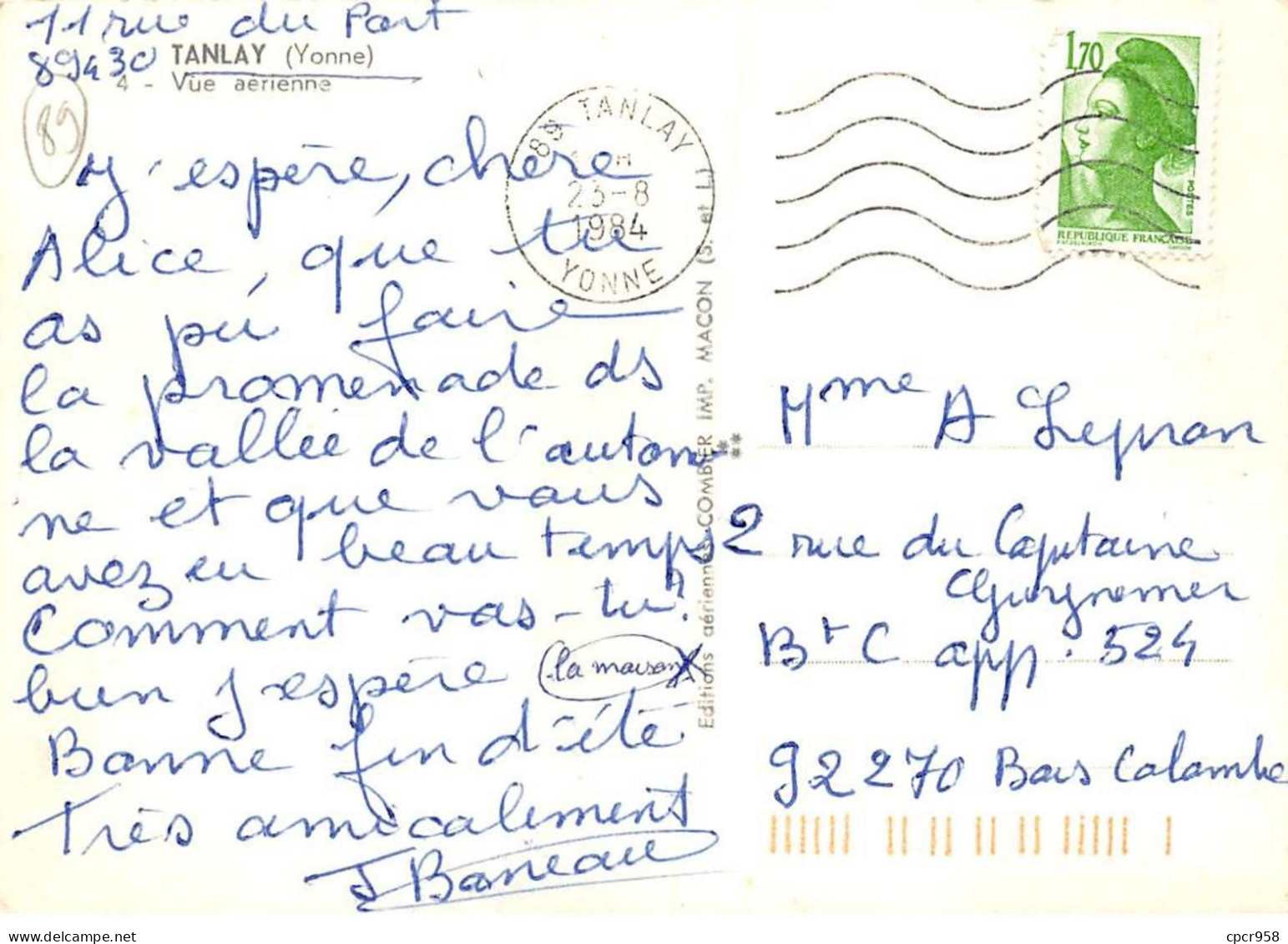 89 - SAN62308 - TANLAY - Vue Aérienne - Combier - CPSM 10x15 Cm - Tanlay