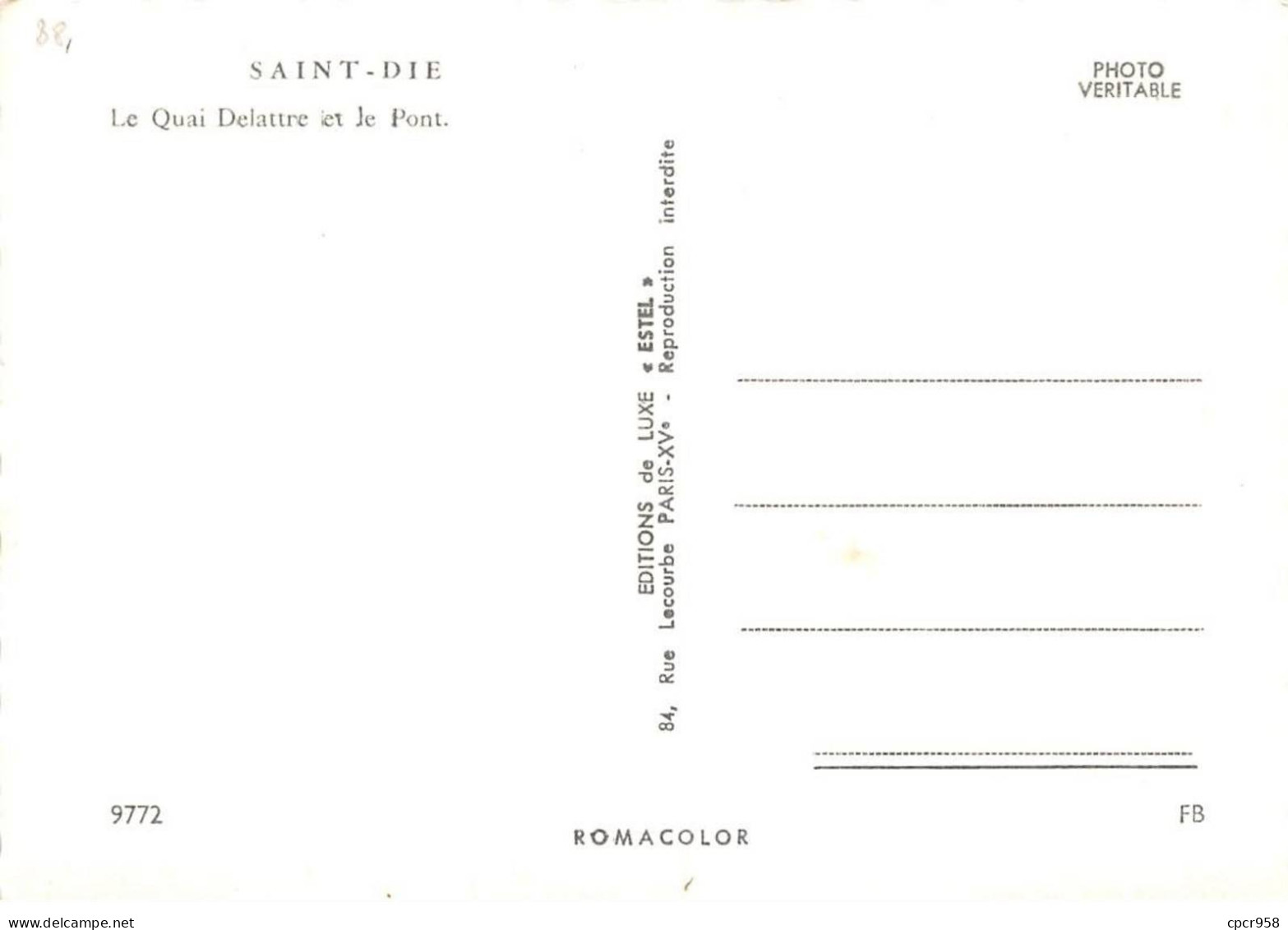88 - SAN62295 - SAINT DIE - Le Quai Delattre Et Le Pont - Editions Du Luxe - CPSM 10x15 Cm - Saint Die