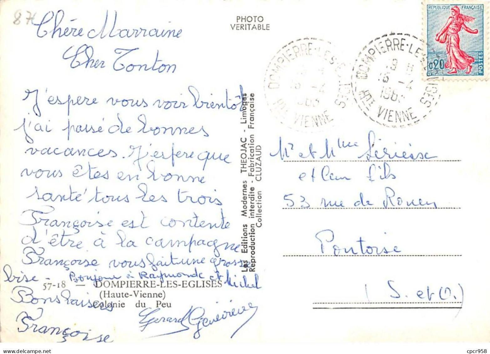 87 - SAN62277 - DOMPIERRE LES EGLISES - Colonie Du Peu - Editions Modernes - CPSM 10x15 Cm - Other & Unclassified