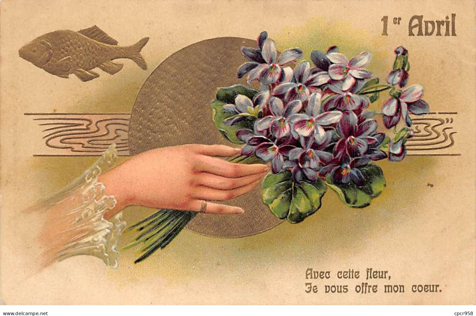 1er Avril - N°87523 - Avec Cette Fleur, Je Vous Offre Mon Coeur - Main Tenant Des Violettes - Carte Gaufrée - 1° Aprile (pesce Di Aprile)