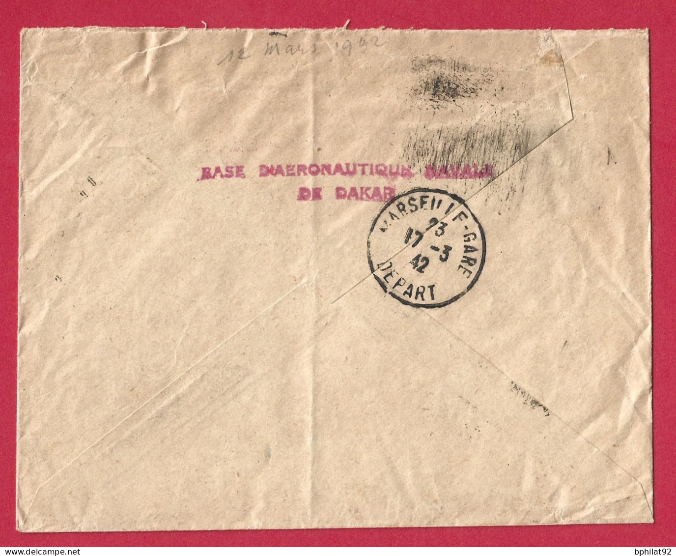 !!! AOF, LETTRE EN FRANCHISE PAR AVION DE DAKAR PRINCIPAL POUR LA FRANCE DE MARS 1942, CACHET MARINE NATIONALE EN AOF - Cartas & Documentos