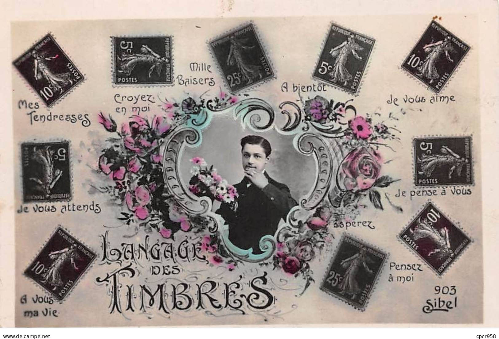 Représentations Timbres - N°87846 - Langage Des Timbres - Mes Tendresses, Croyez En Moi - Homme, Et Fleurs - Briefmarken (Abbildungen)