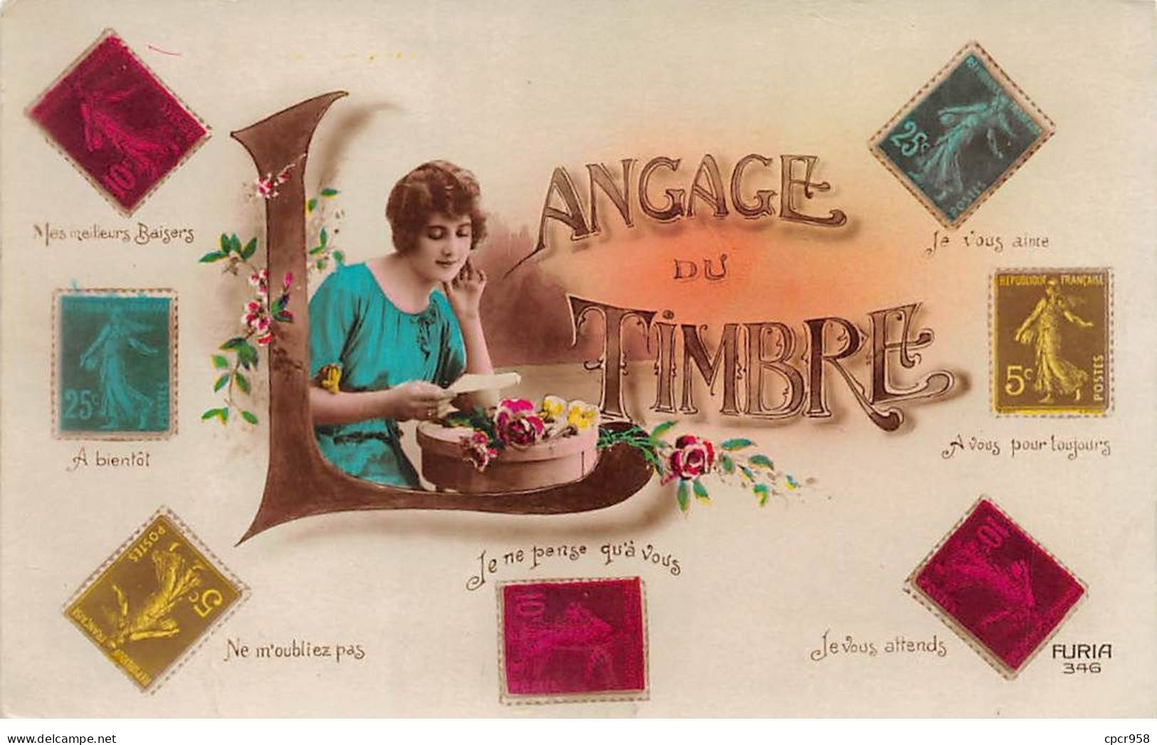 Représentations Timbres - N°87843 - Langage Du Timbre - Jeune Femme Lisant Une Lettre - Sellos (representaciones)