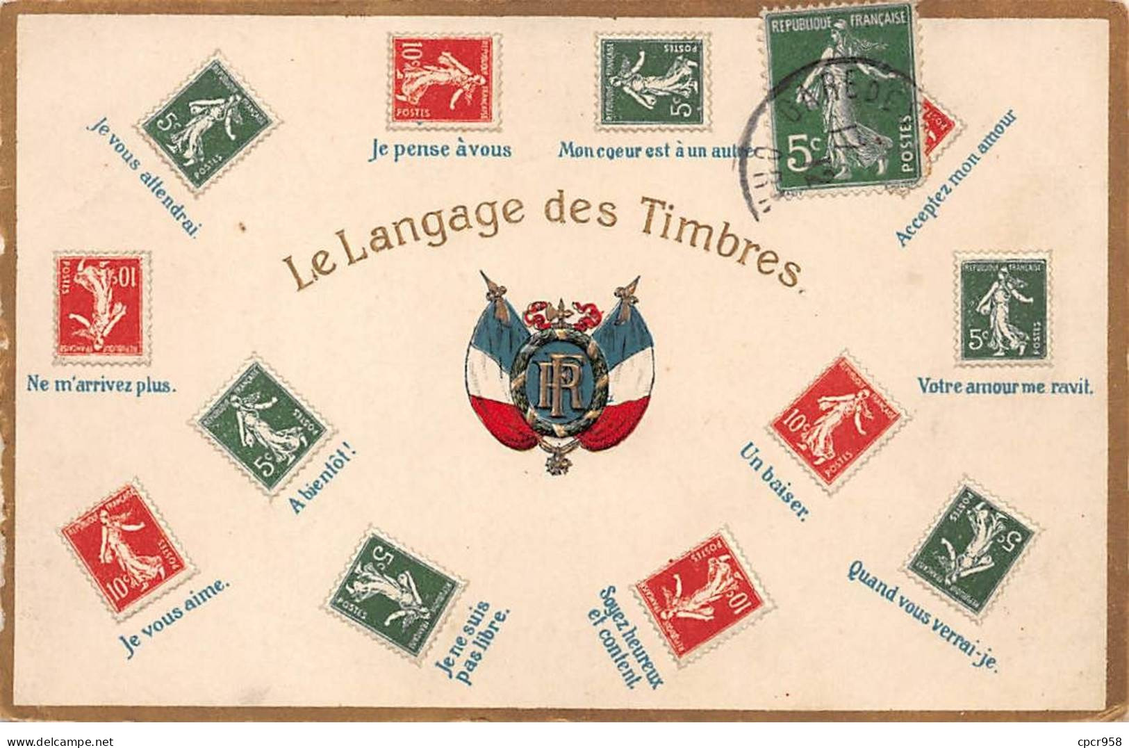 Représentations Timbres - N°87839 - Le Langage Des Timbres - Je Vous Attendrai, Je Pense à Vous ... R.F. - Carte Gaufrée - Briefmarken (Abbildungen)