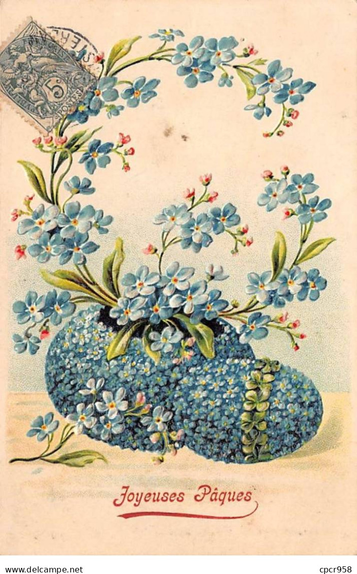 Pâques - N°87439 - Joyeuses Pâques - Oeufs Décorés De Myosotis - Carte Gaufrée - Ostern