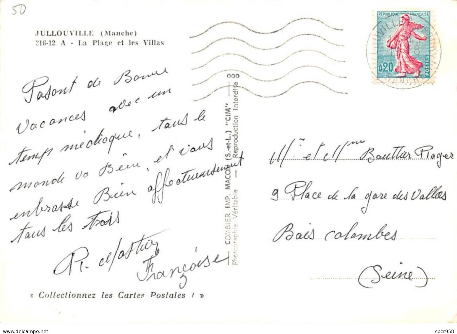 50 . N° Kri11590 .jullouville   . La Plage Et Les Villas   .  N°216-12 A    . Edition Combier    .  Cpsm 10X15 Cm . A - Autres & Non Classés