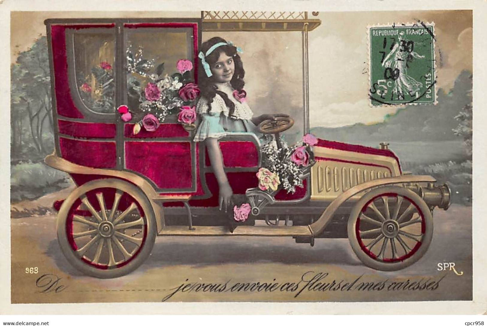 Automobile - N°89125 - Je Vous Envoie Ces Fleurs Et Mes Caresses - Fillette Dans Une Voiture - Carte Montage - Buses & Coaches