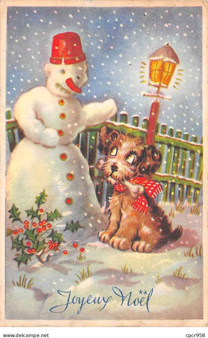 Noël - N°87521 - Joyeux Noël - Chien Tenant Un Os Près D'un Bonhomme De Neige - Carte Vendue En L'état - Sonstige & Ohne Zuordnung