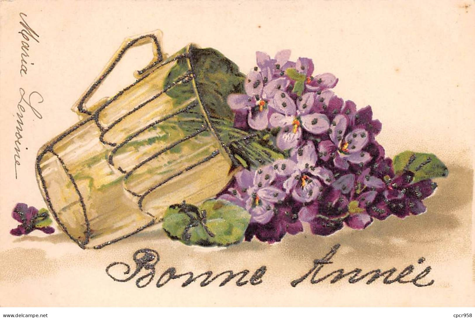 Nouvel An - N°87474 - Bonne Année - Violette Dans Un Vase Renversé - Carte à Paillettes - Neujahr